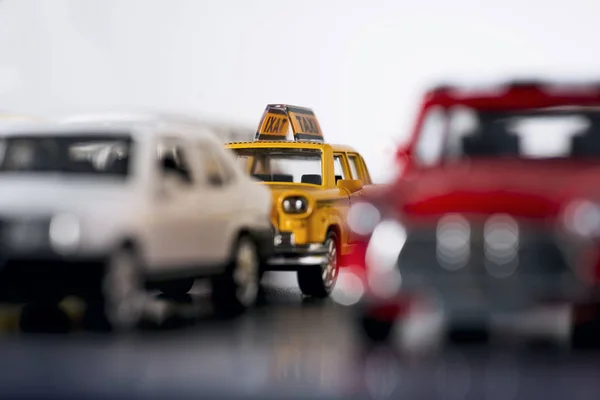 Engarrafamento com carros de brinquedo . — Fotografia de Stock