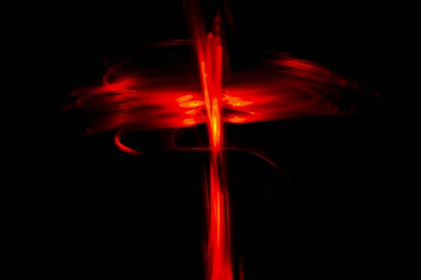 Rot gefärbtes Kruzifix wie Licht Malerei abstrakten Hintergrund. — Stockfoto