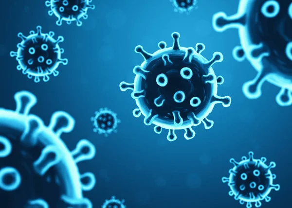 Ilustração de vírus em um fundo azul . — Fotografia de Stock
