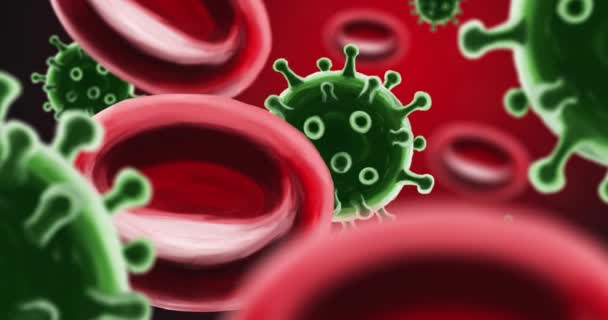 Cgi Animation Röda Blodkroppar Och Gröna Färgade Coronvirus Illustration — Stockvideo