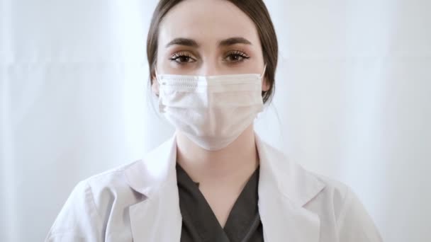 Footage Portrait Woman Doctor Examination Mask — Stock Video