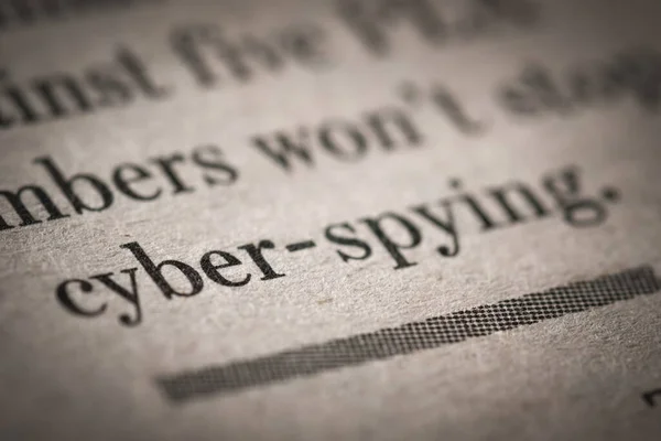 Close Shot Cyber Spying Text Written Newspaper — Stock Photo, Image