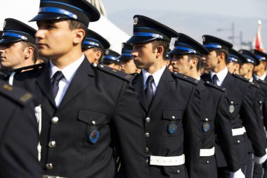 İzmir, Türkiye - 29 Ekim 2016: Rustu Unsal Polis Akademisi öğrencileri 29 Ekim 'de Türkiye Cumhuriyeti' nde yürüyüş yapıyor. Alsancak İzmir 'de.