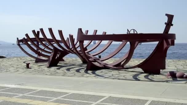 Izmir Turkey April 2020 Sculpture Bihrat Mavitan Ship Backbone Izmir — 图库视频影像