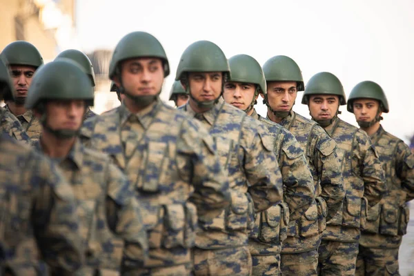 Izmir Turecko Října2019 Turečtí Vojáci Helmami Čekají Frontě Turecký Den — Stock fotografie