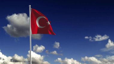 Bayrak direğinde ve mavi gökyüzü arka planında bir Türk Bayrağının Cgi 3D animasyonu.
