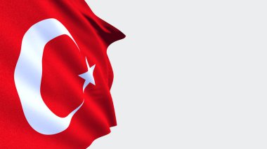 Beyaz arka planda Türk bayrağı sallıyor. Kırmızı, hilal ve yıldızlı beyaz renkli Türk bayrağı.