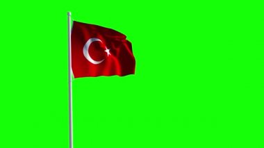 Bayrak direğinde ve yeşil arka planda sallanan Türk Bayrağının Cgi 3D animasyonu.