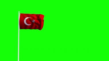 Bayrak direğinde ve yeşil arka planda sallanan Türk Bayrağının Cgi 3D animasyonu.