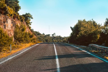 Çizgili olmayan tek şeritli ve seçici odaklı boş Country yol arkaplanı.