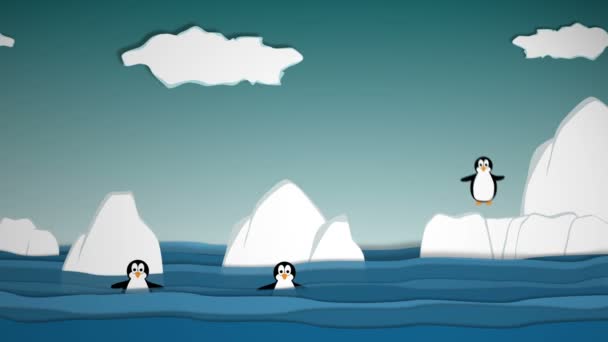 Esta Una Divertida Caricatura Con Pingüinos Sobre Hielo — Vídeos de Stock