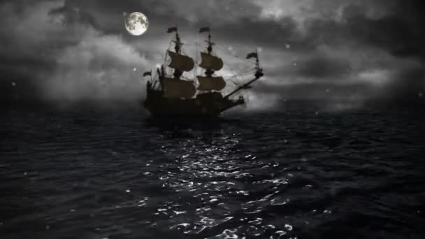 夜景の中で怖い船だ — ストック動画