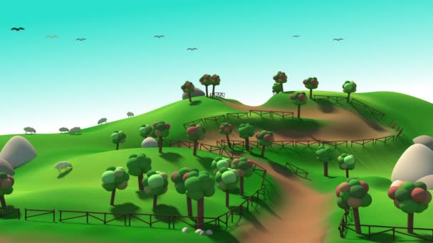 Green Hills Cartoon Background — Stockvideo