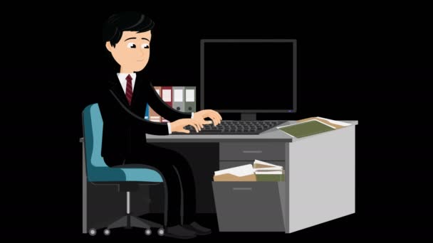 Loop Cartoon Video Shows Office Worker — Stock Video