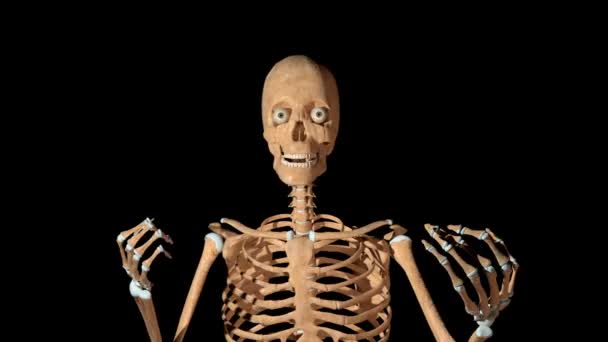 Deze Video Toont Een Skelet Gebaar Met Zijn Handen Terwijl — Stockvideo