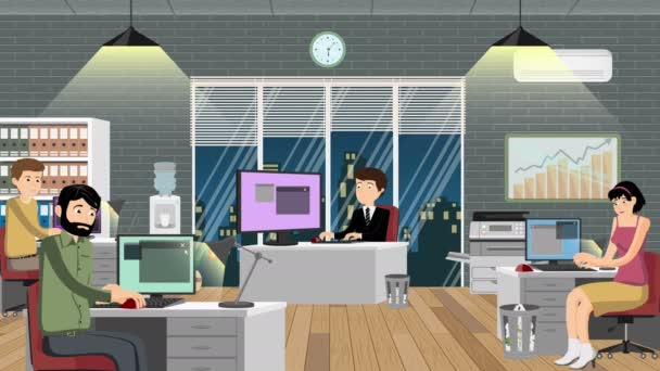 这个无缝循环的卡通片显示了一些办公室工作人员在工作 — 图库视频影像