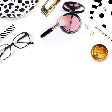 Kadınsı Danışma, modern arka plan. Düz yatıyordu. Şakayık ileti örneği ile. Üstten Görünüm.