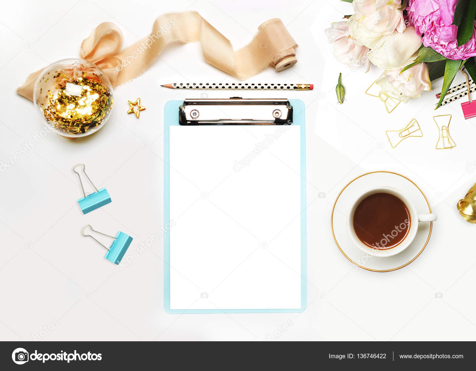 Download Mockup planner flat lay. Accessory on the table. View top. White background, still life. Events ...