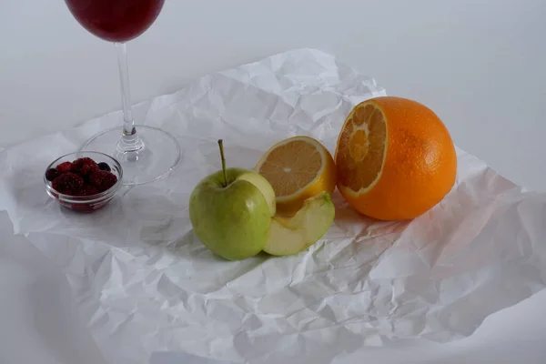 Composición Fruta Jugo Manzana Naranja Limón — Foto de Stock