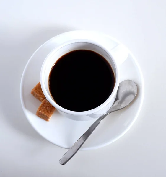 Teeservice Becher Untertasse Und Löffel Kaffee Becher Stück Zucker Auf — Stockfoto