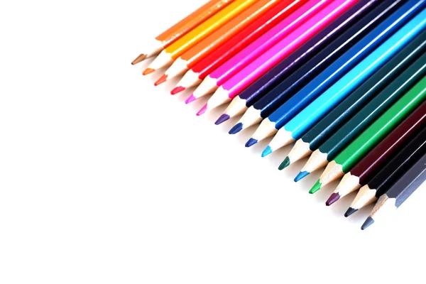 Een Set Kleurpotloden Alle Kleuren Van Regenboog Kantoor Schoolbenodigdheden — Stockfoto