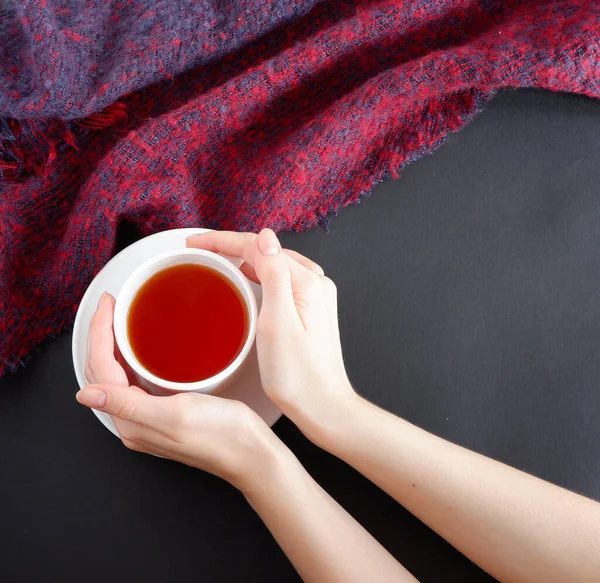 Hands Holding Cup Tea Black Background Beautiful Design Background Composition — Stock Photo, Image