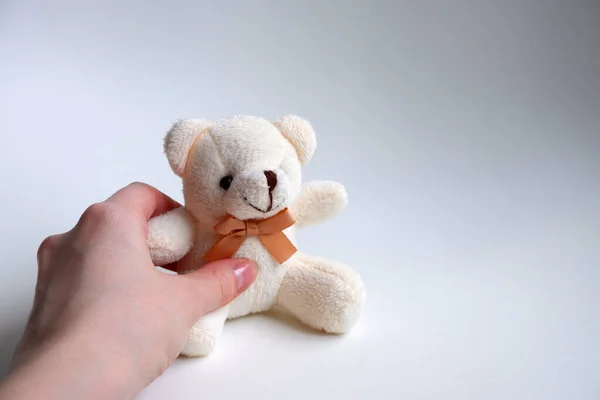Beruang Lembut Pada Latar Belakang Putih Mainan Lembut — Stok Foto