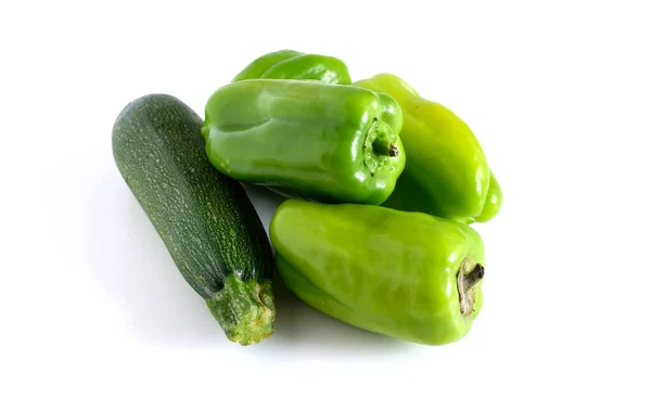 Green Peppers Zucchini White Background — Stock Photo, Image