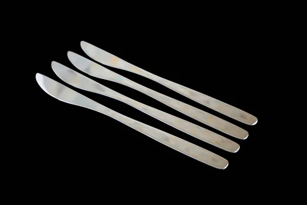 Cuchillos Metal Sobre Fondo Negro Adecuado Para Maquetas Electrodomésticos Cocina —  Fotos de Stock