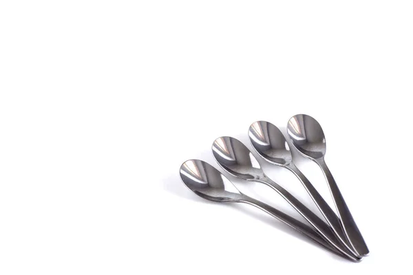 Cucchiai Metallo Sfondo Bianco Cucchiai Mangiare — Foto Stock
