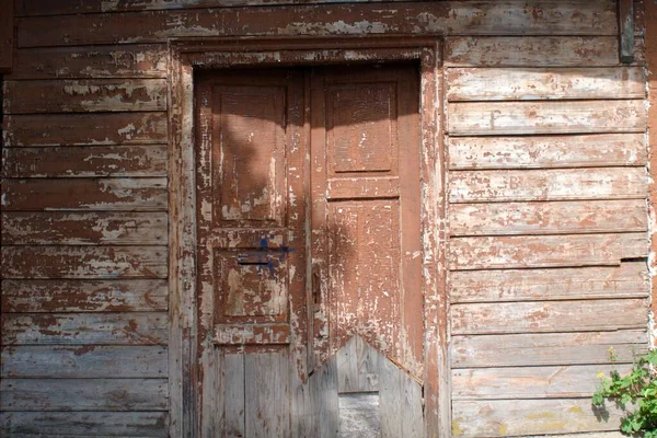 Door Wall Old Wooden House Peeling Paint — Stock Photo, Image