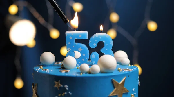 Birthday Cake Number Stars Sky Moon Concept Blue Candle Fire — Stock Photo, Image