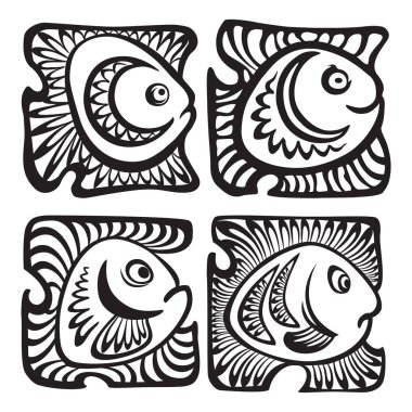 Balıklar dekoratif stilinde kümesi