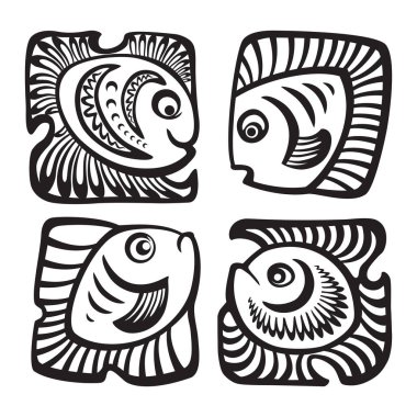 Balıklar dekoratif stilinde kümesi