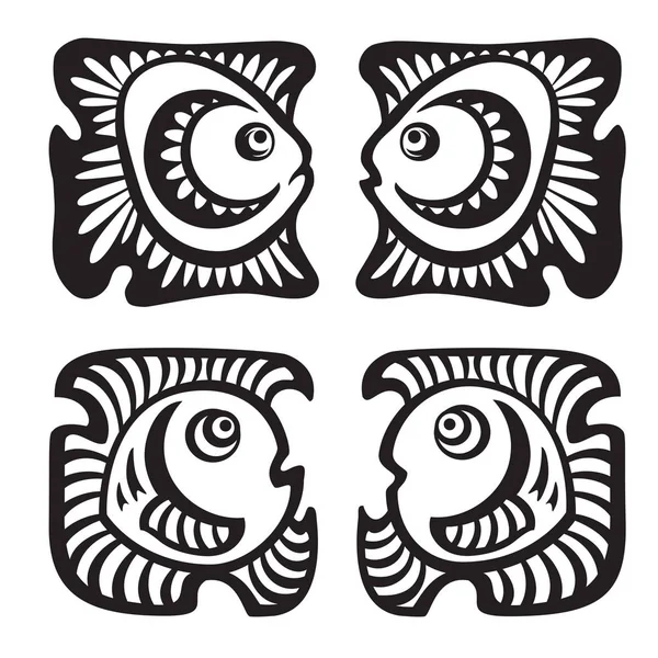 Set of fishes in decorative style — Stock Vector