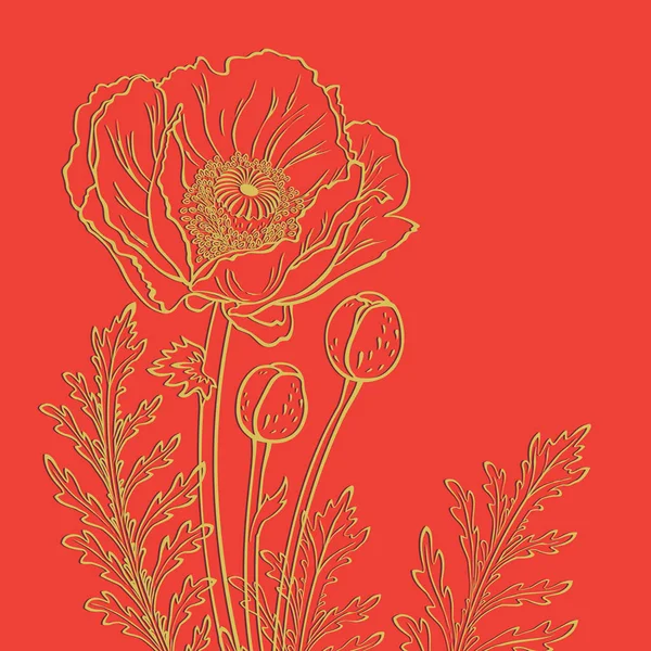 赤の背景にケシの花 — ストックベクタ