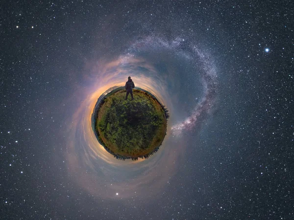 Pequeño Planeta 360 Grados Panorama Pequeño Príncipe Con Una Vía — Foto de Stock