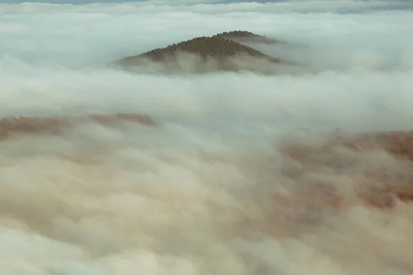 Autumn Inverse Clouds Cover Landscape Fog Pull Out Tree Crowns — Stockfoto