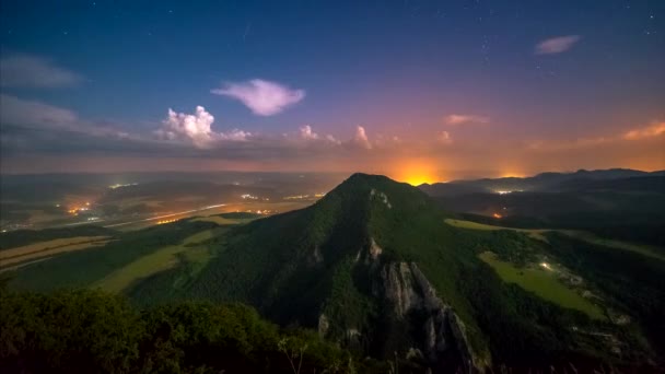 Earth Pulsates Life Lights While Cloaking Night Sky Clouds Coming — Stock Video