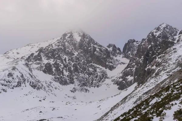 Σύννεφα Αγγίζουν Την Κορυφή Ενός Βουνού Ένα Χειμερινό Εθνικό Πάρκο — Φωτογραφία Αρχείου