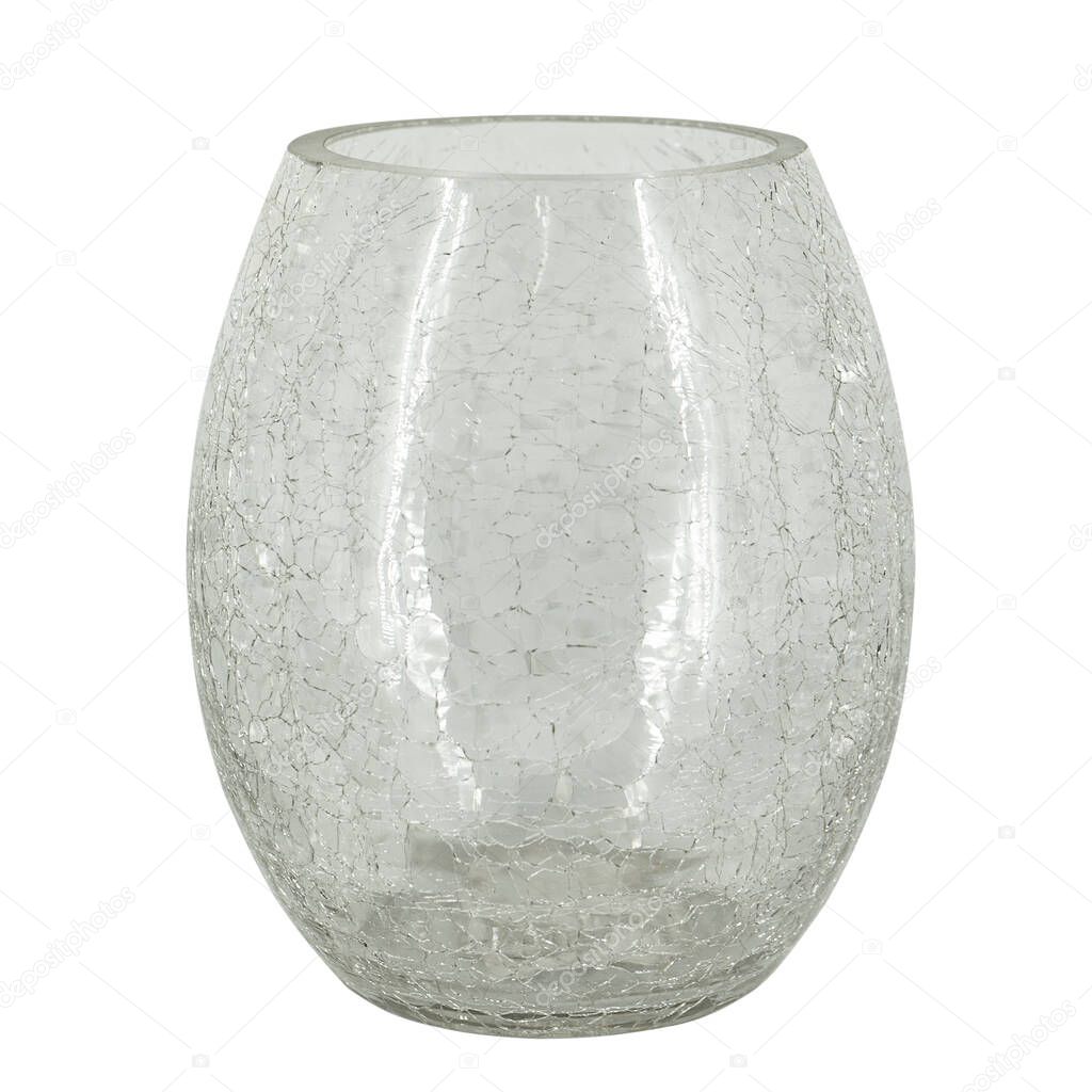 Transparent glass vase with crackle effect isolated