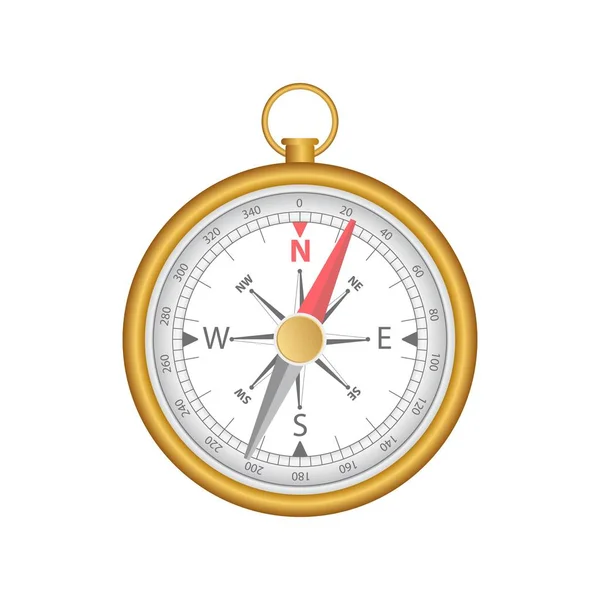 Realistische Darstellung Des Magnetischen Kompassvektors Gold Isoliert Auf Weißem Hintergrund — Stockvektor