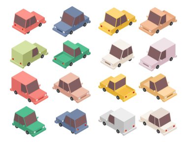 Isometric car set vector illustration isolated on white background