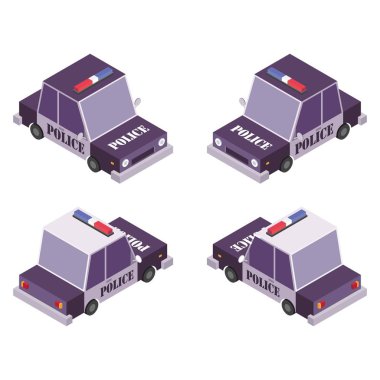 Police car set isometric design vector illustration