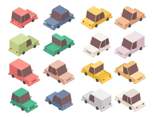 Isometric Set Mașini Ilustrație Vectorială Izolată Fundal Alb — Vector de stoc