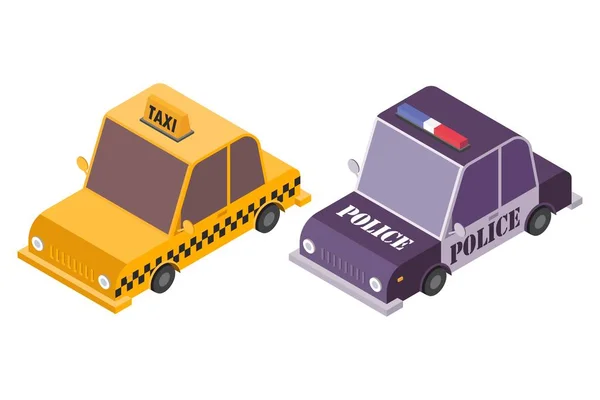 Isometric Taxi Car Police Car Vector Illustration — Stock vektor