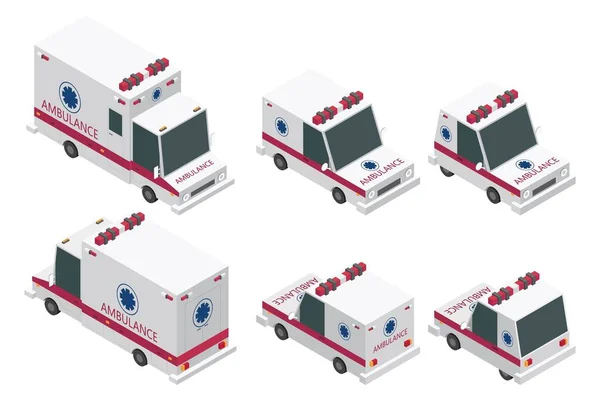 Isometric Ambulance Set Vector Illustration Isolated White Background — 图库矢量图片