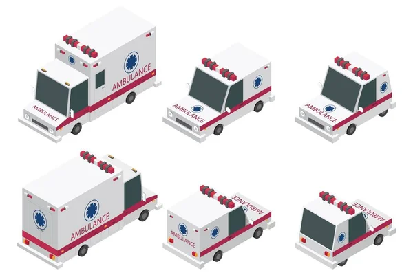 Isometric Ambulance Set Vector Illustration Isolated White Background — Stock vektor