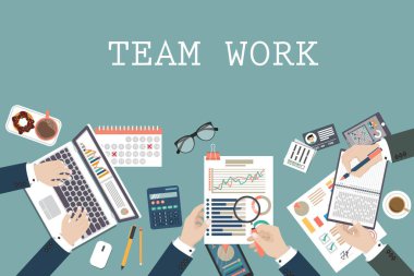 Konsept vektör illüstrasyonu denetleniyor. Vergi işlemi. İş geçmişi. Analiz, veri, muhasebe, planlama, yönetim, araştırma, hesaplama, raporlama, proje yönetimi.