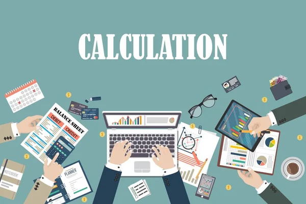 Progettazione Piatta Auditing Analisi Dati Contabilità Pianificazione Gestione Ricerca Calcolo — Vettoriale Stock